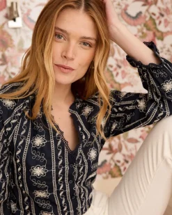 Chemisiers Et Chemises-Polin et moi Blouse Flores Sol Marin