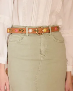 Ceintures-Polin et moi Ceinture Fleurs Cuir