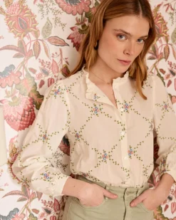 Chemisiers Et Chemises-Polin et moi Chemise Perlina Flowers Cru