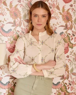 Chemisiers Et Chemises-Polin et moi Chemise Perlina Flowers Cru