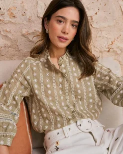 Maternité|Chemisiers Et Chemises-Polin et moi Elle Blouse Broderie Florale pistache