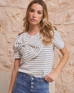 T-shirts Et Hauts-Polin et moi Haut à nœud rayé bleu clair Céleste