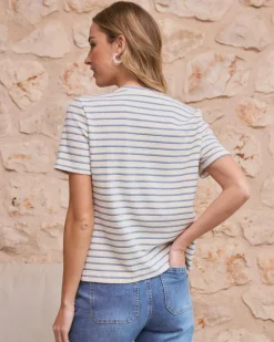 T-shirts Et Hauts-Polin et moi Haut à nœud rayé bleu clair Céleste