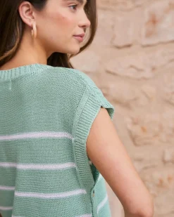 Point|T-shirts Et Hauts-Polin et moi Haut rayé vert aqua Vertd’eau