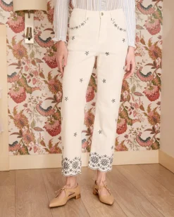 Pantalon-Polin et moi Jean brodé Bea Navy blanc