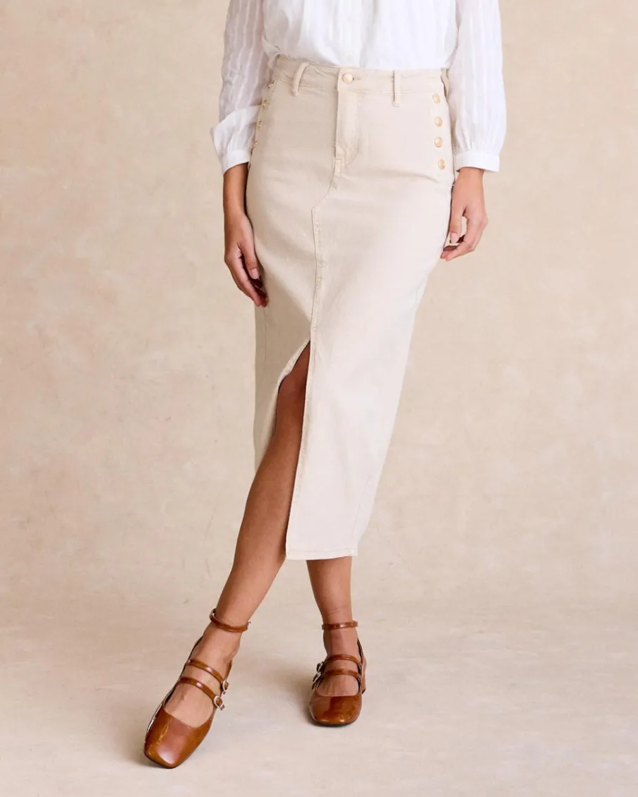 Jupes-Polin et moi Jupe en jean avec boutons latéraux beige