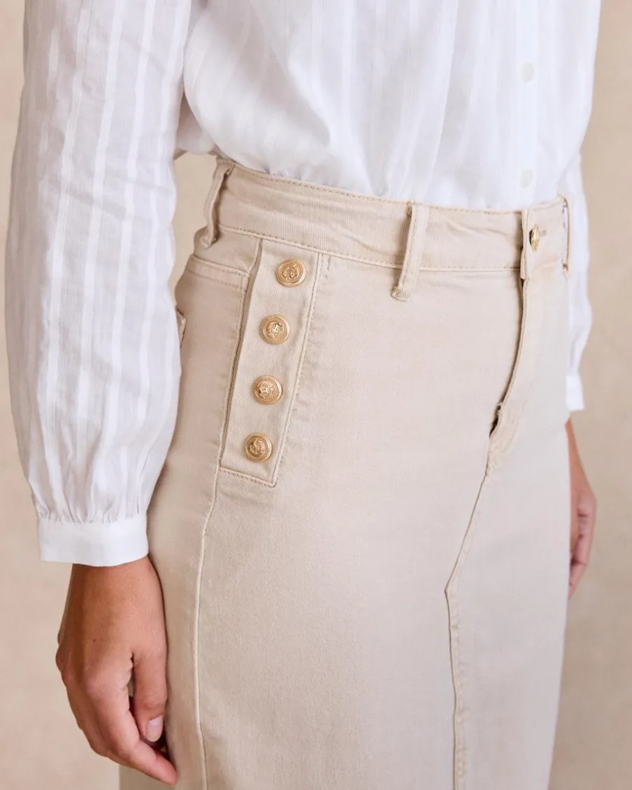 Jupes-Polin et moi Jupe en jean avec boutons latéraux beige
