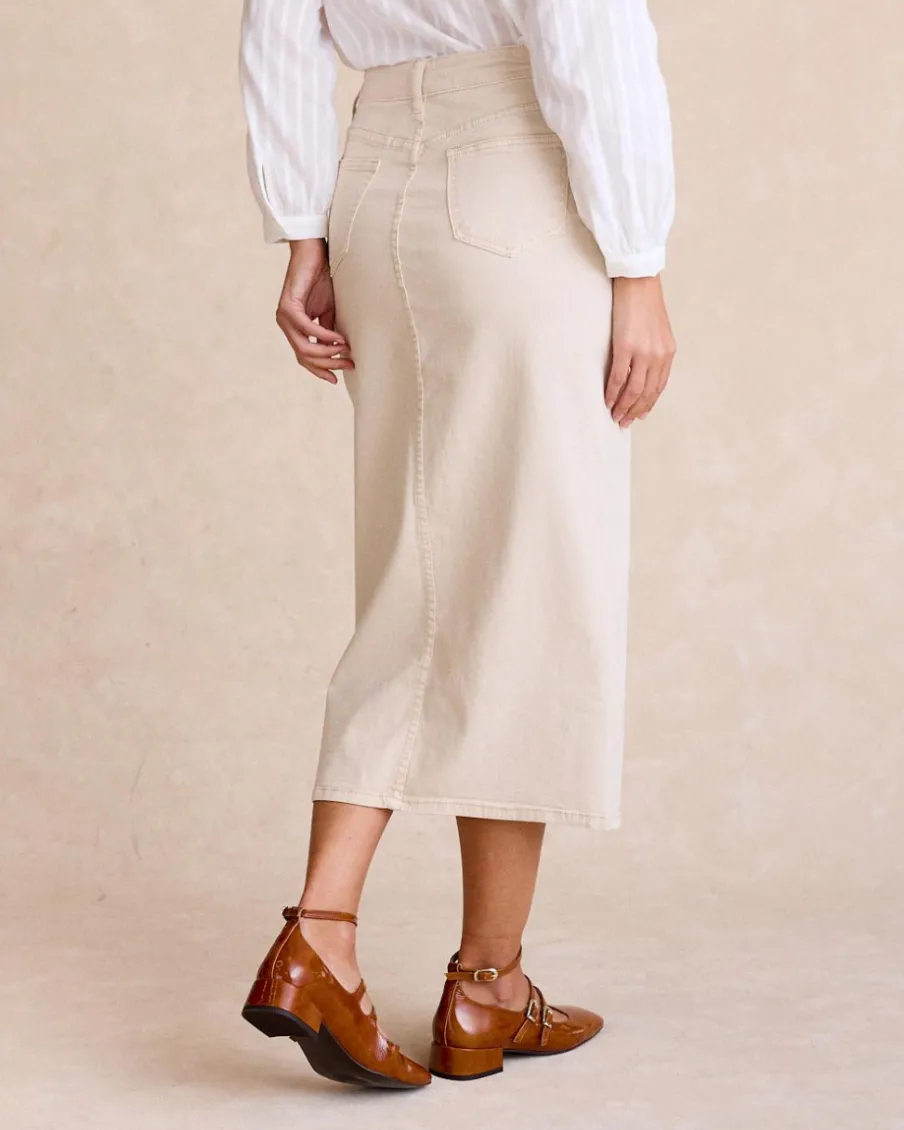 Jupes-Polin et moi Jupe en jean avec boutons latéraux beige