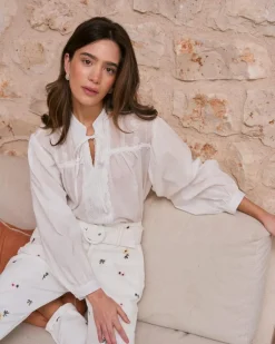 Chemisiers Et Chemises-Polin et moi Lucinda Encolure Chemise Brodée BLANC