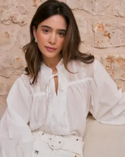 Chemisiers Et Chemises-Polin et moi Lucinda Encolure Chemise Brodée BLANC
