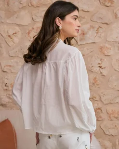 Chemisiers Et Chemises-Polin et moi Lucinda Encolure Chemise Brodée BLANC