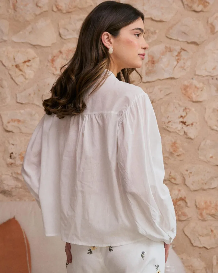 Chemisiers Et Chemises-Polin et moi Lucinda Encolure Chemise Brodée BLANC