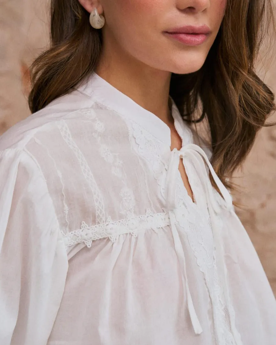 Chemisiers Et Chemises-Polin et moi Lucinda Encolure Chemise Brodée BLANC