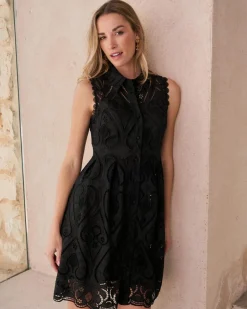 Robes Et Combinaisons-Polin et moi Robe courte brodée Uri noir