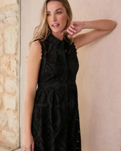 Robes Et Combinaisons-Polin et moi Robe courte brodée Uri noir