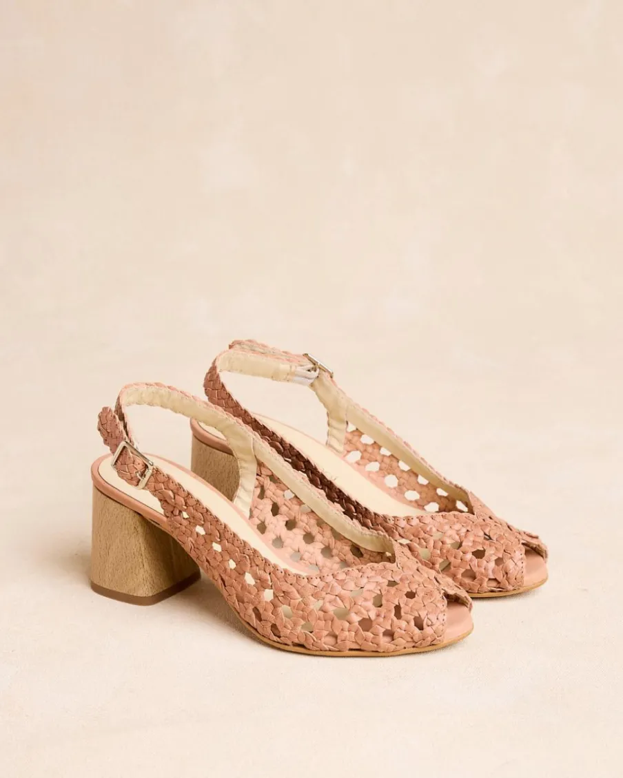 Tressé|Sandales-Polin et moi Talon tressé Popi ocre