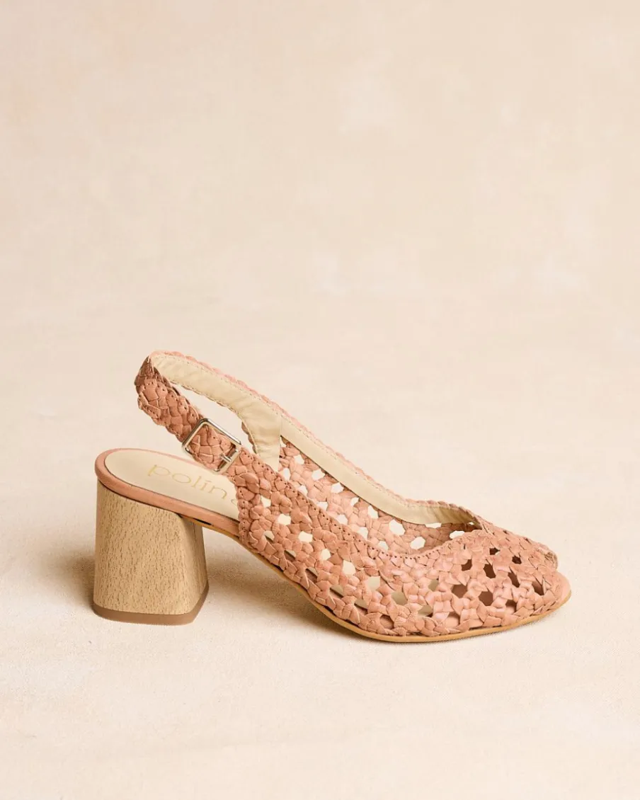 Tressé|Sandales-Polin et moi Talon tressé Popi ocre