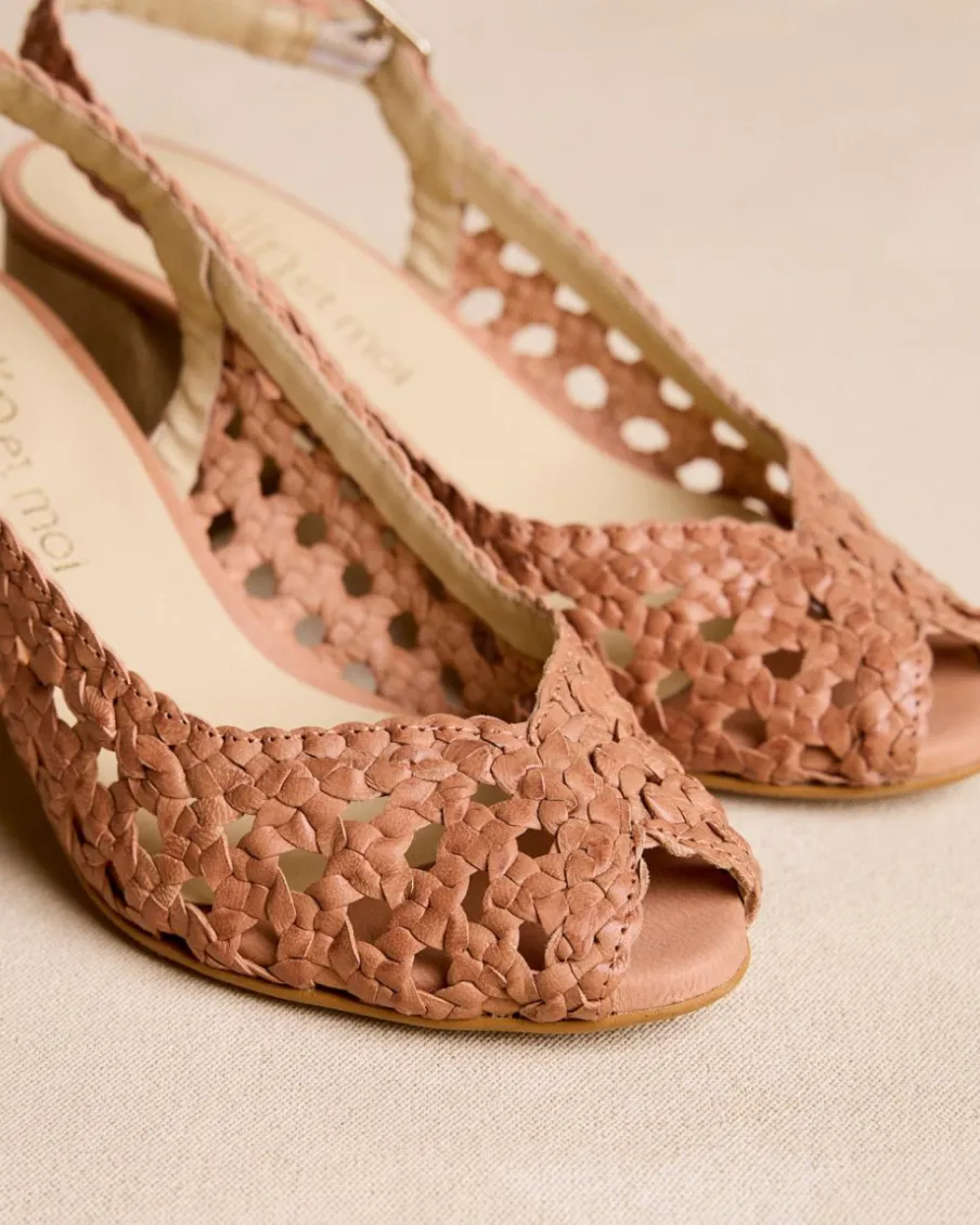 Tressé|Sandales-Polin et moi Talon tressé Popi ocre