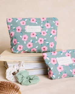 Domicile-Polin et moi Trousse de toilette Olvira Petites Fleurs Vertémeraude